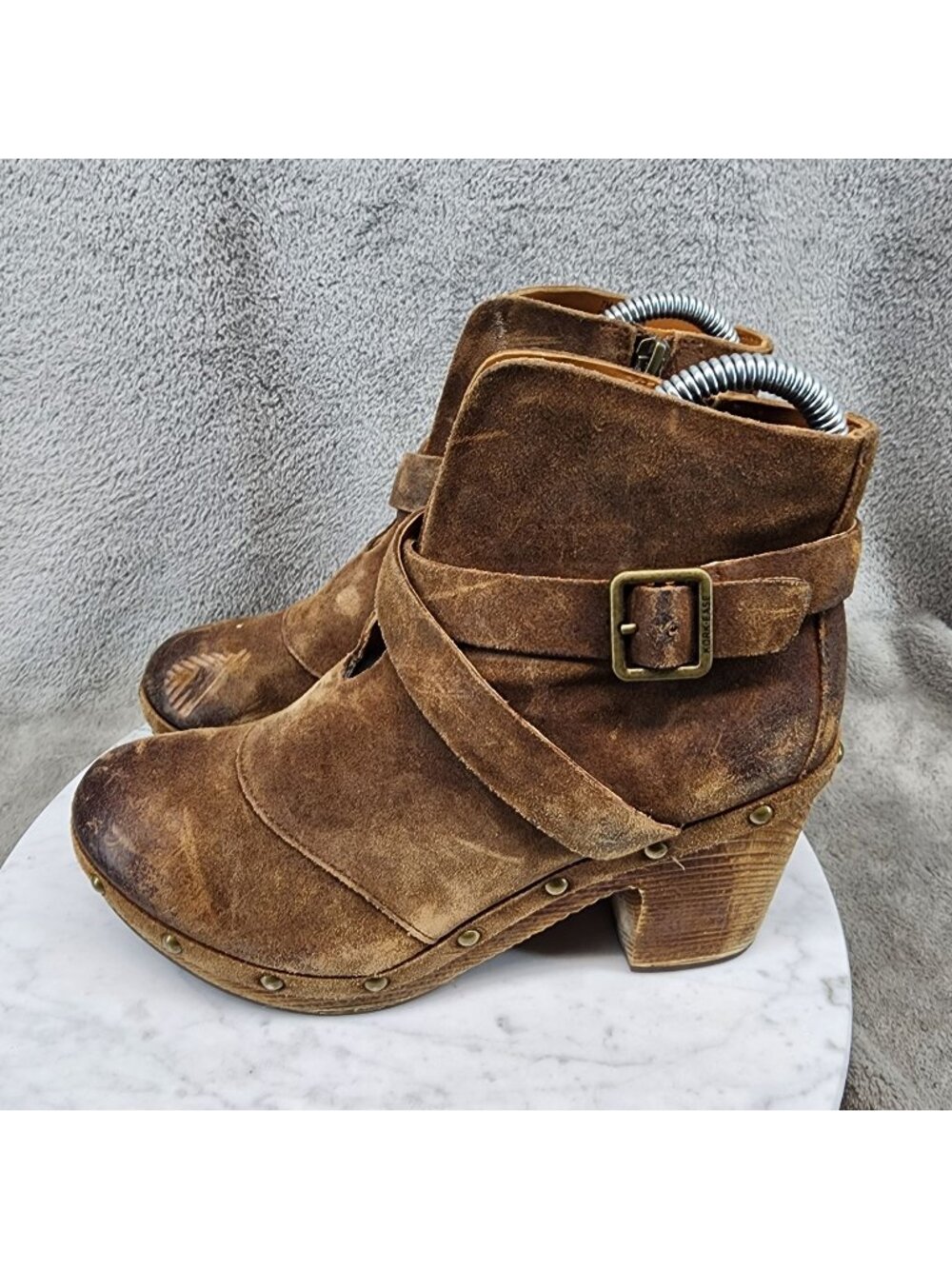 Kork-Ease Shoes Womens Size 7 Brown Leather Side Zip Ankle Boots *Read*